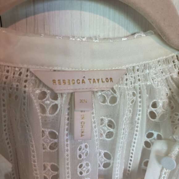 Rebecca Taylor Geo Eyelet Silk Blouse, Cream, XS - Picture 10 of 12